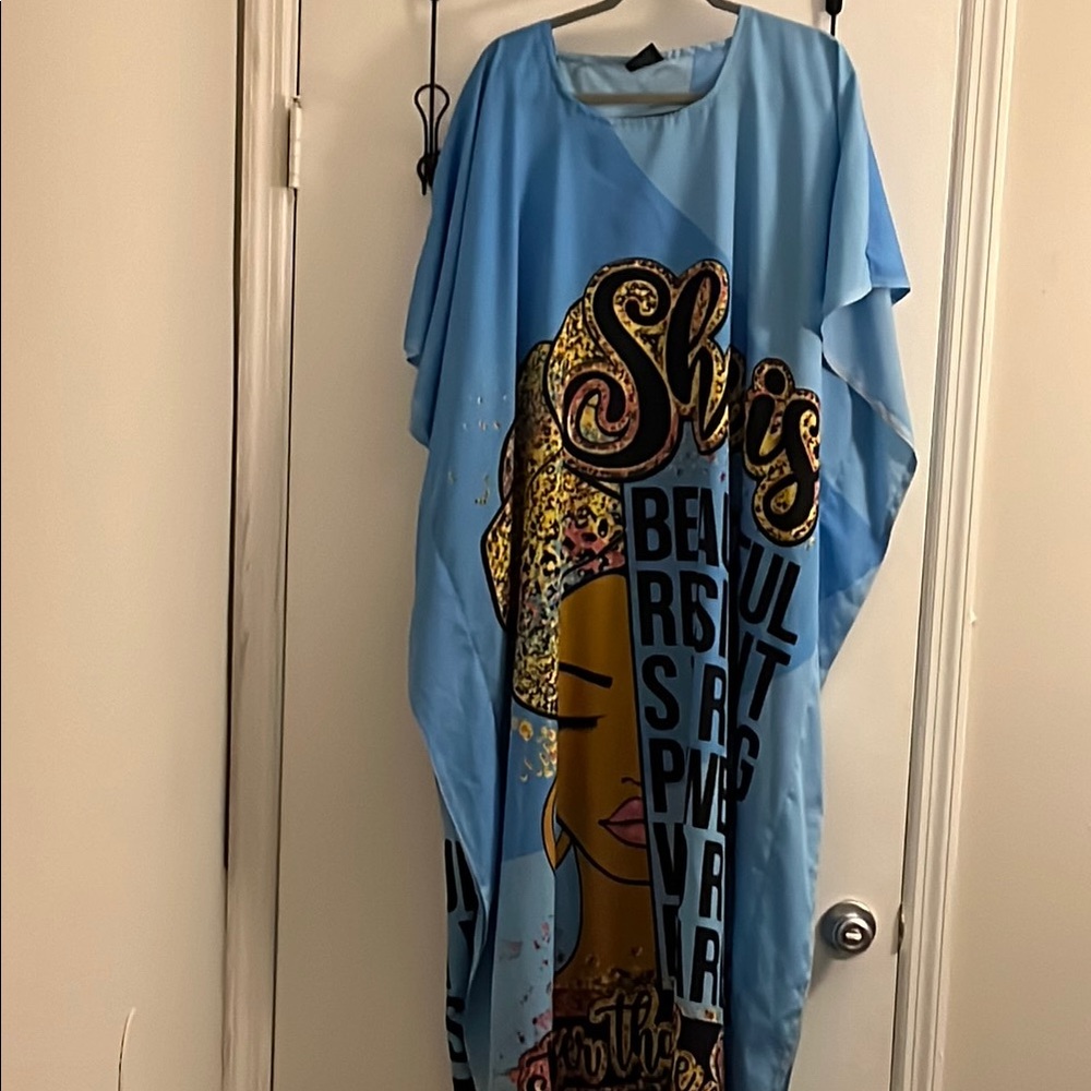 Stylish Blue Graphic Kaftan Dress